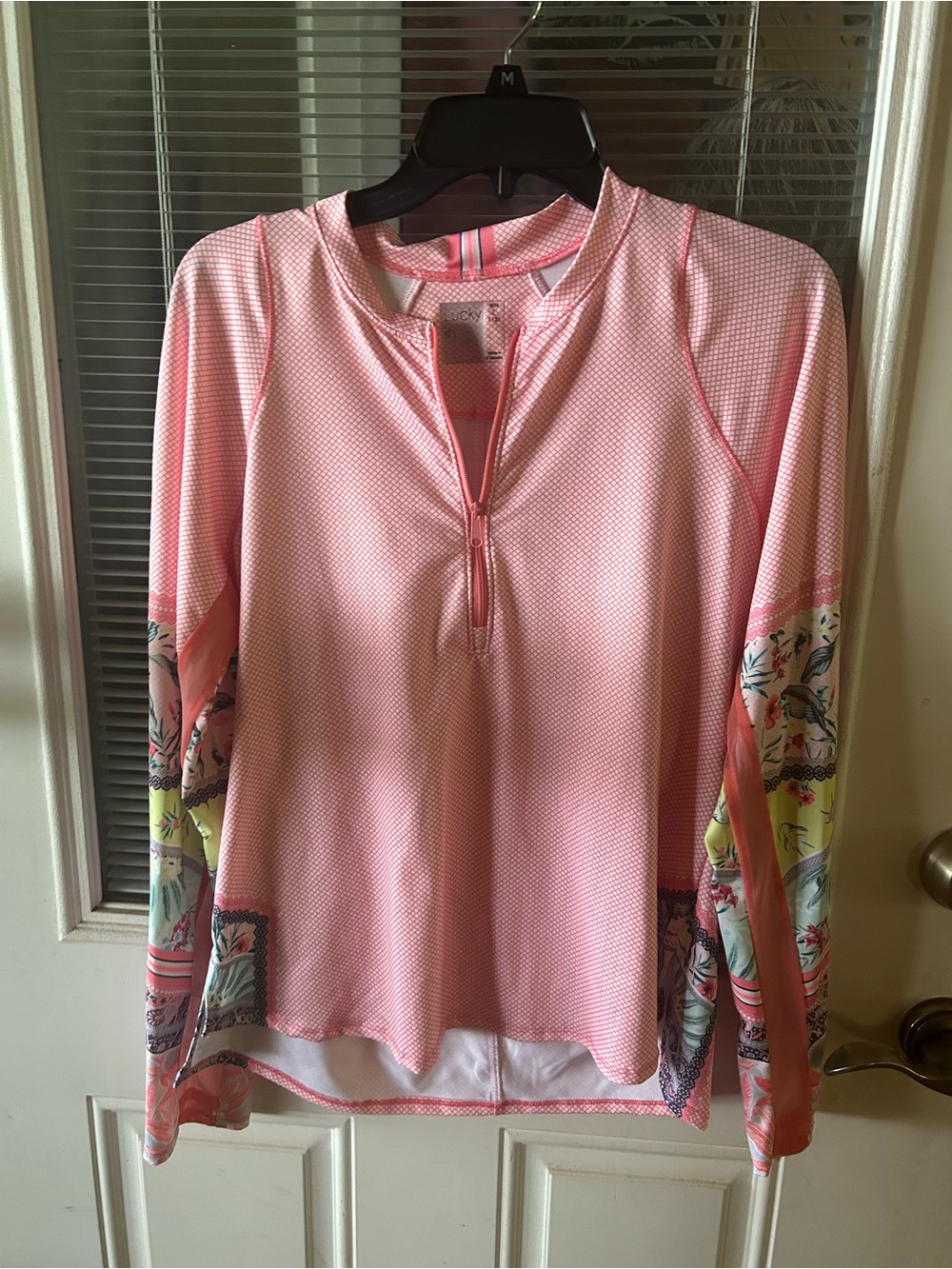 Lucky in Love Pink Performance Long-Sleeve Quarter Zip with Floral Sleeves